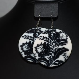 Black and White Floral Print Earrings